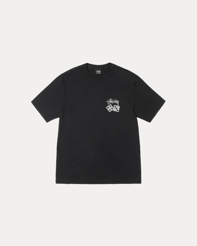 Stussy T Shirts Sort - Stüssy Dice Tee Pigment Dyed Dame UO21-2211G8
