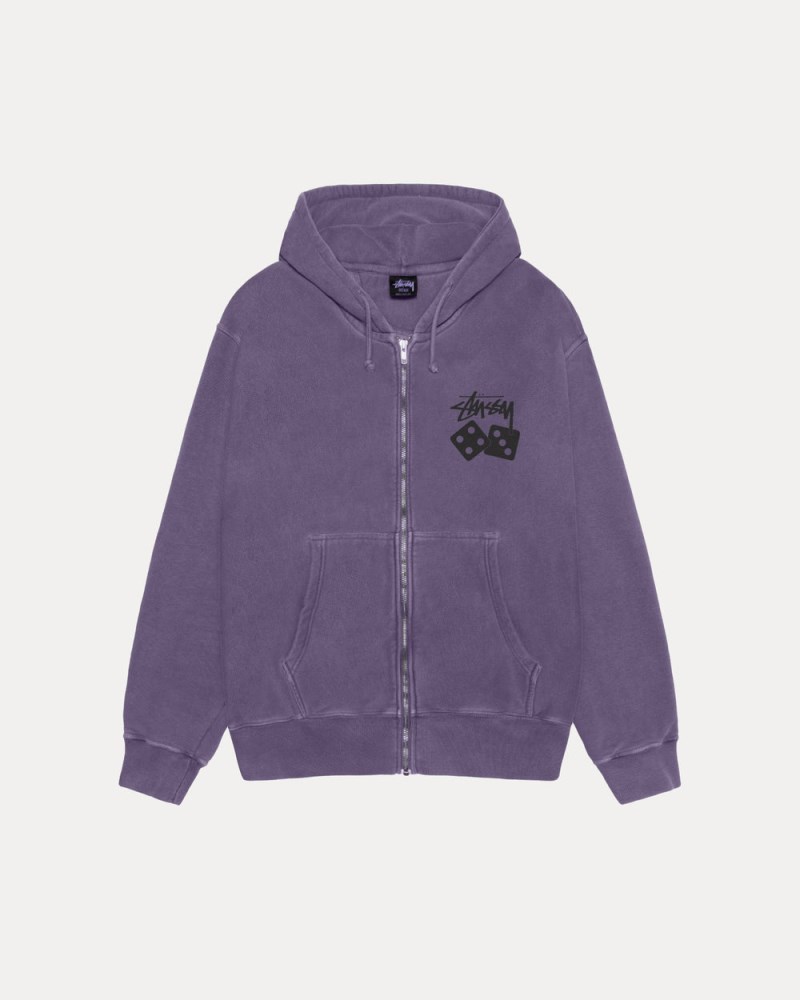 Stussy Hættetrøje Lilla - Stüssy Dice Zip Hoodie Pigment Dyed Dame LC81-0061N1