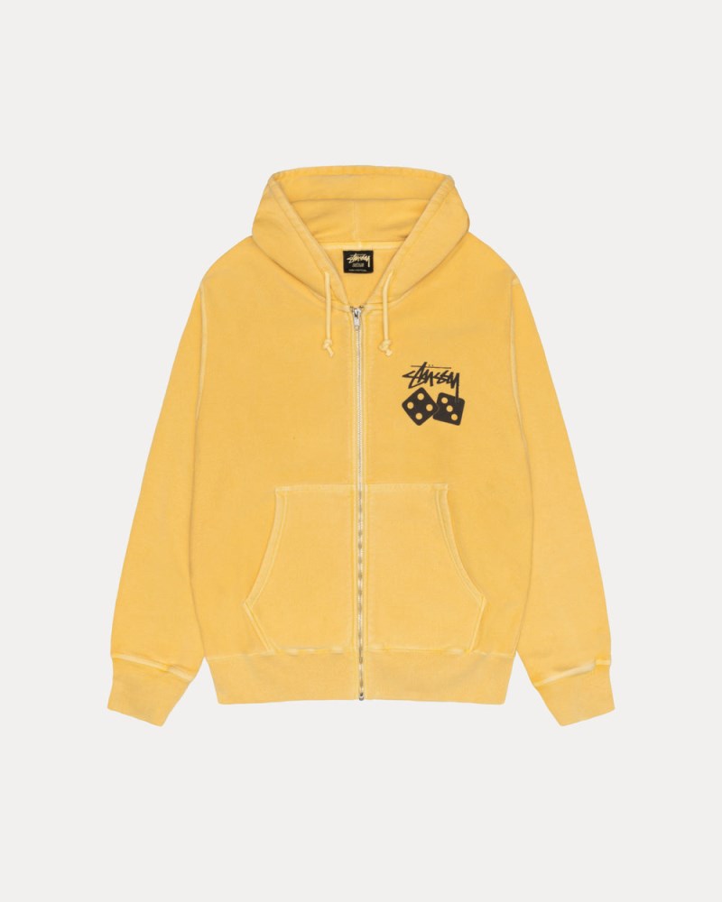 Stussy Hættetrøje Gul - Stüssy Dice Zip Hoodie Pigment Dyed Dame OZ39-0889A5