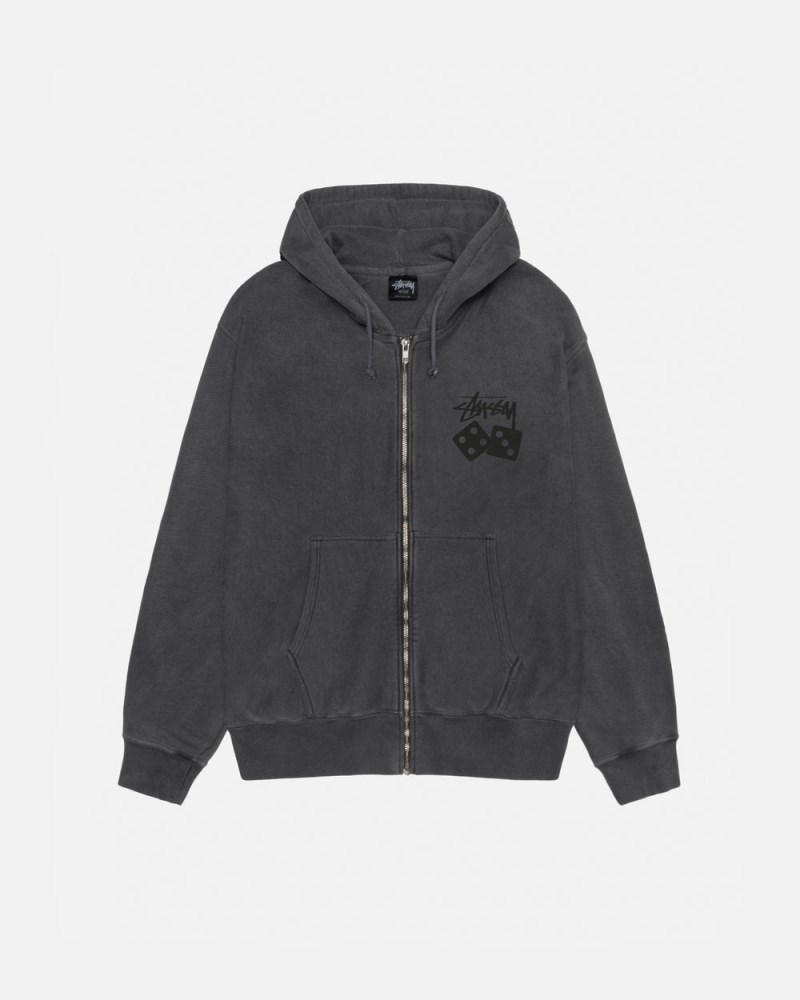 Stussy Hættetrøje Sort - Stüssy Dice Zip Hoodie Pigment Dyed Dame WY30-3450P3
