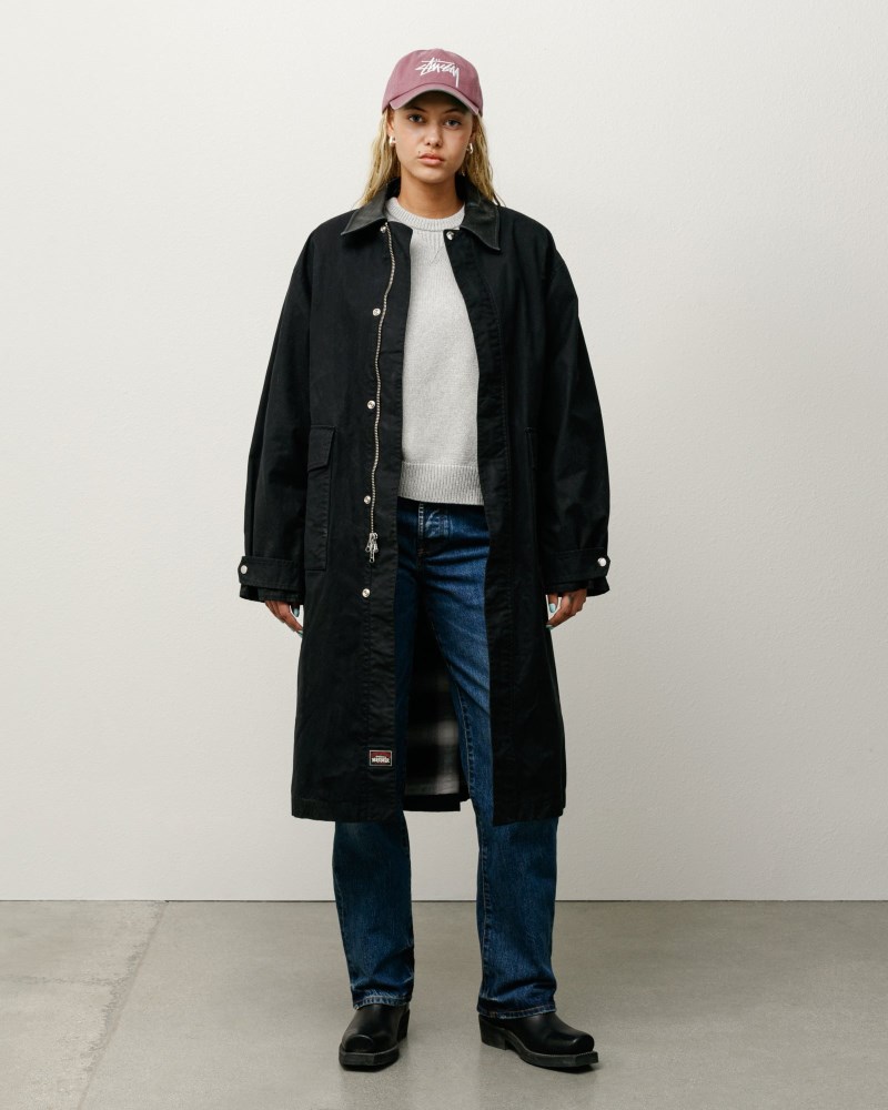 Stussy Frakker Sort - Stüssy Duster Coat Dame WR54-9204A3