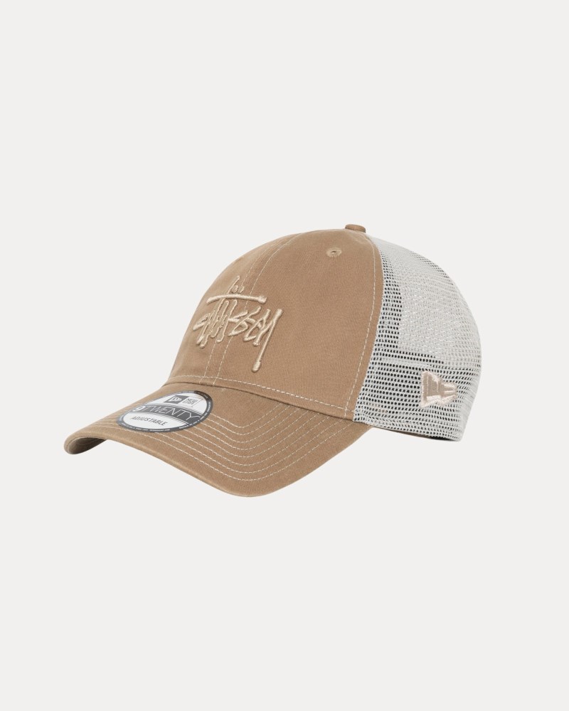 Stussy Kasketter Khaki - Stüssy New Era 9TWENTY Washed Basic Trucker Dame FY32-7172R7