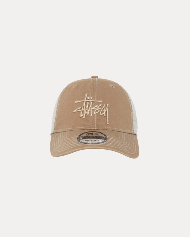 Stussy Kasketter Khaki - Stüssy New Era 9TWENTY Washed Basic Trucker Dame FY32-7172R7