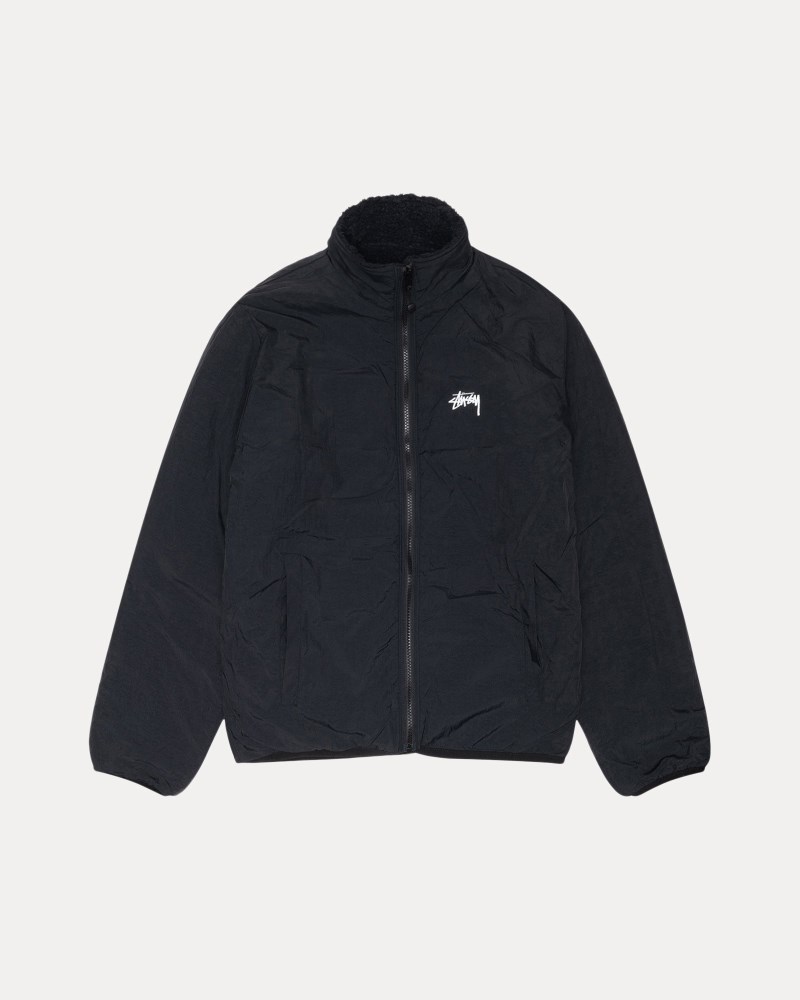 Stussy Jakker Sort - Stüssy Sherpa Reversible Jacket Dame IX71-4981R3
