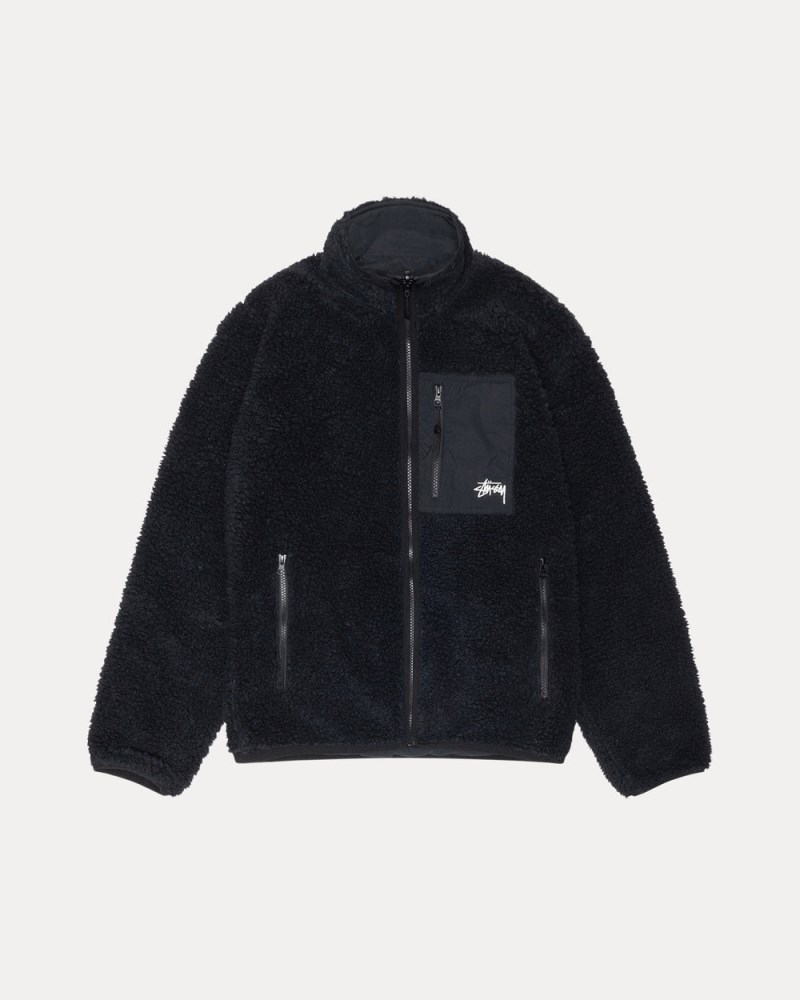 Stussy Jakker Sort - Stüssy Sherpa Reversible Jacket Dame IX71-4981R3