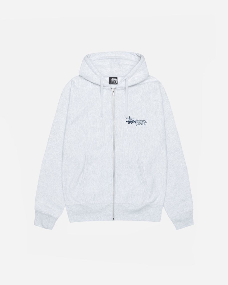 Stussy Hættetrøje Hvide - Stüssy Superior Quality Zip Hoodie Herre ZH81-2931J9