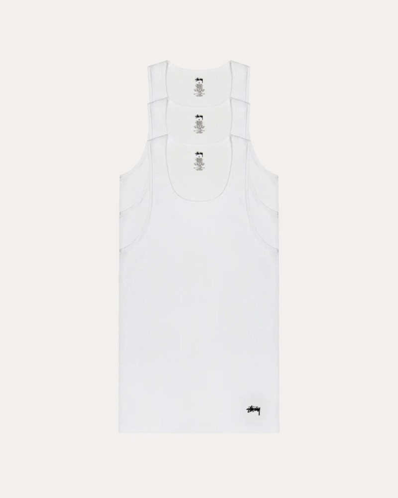 Stussy Tank Top Hvide - Stüssy Tank Undershirts 3 Pack Dame SS24-5884A9