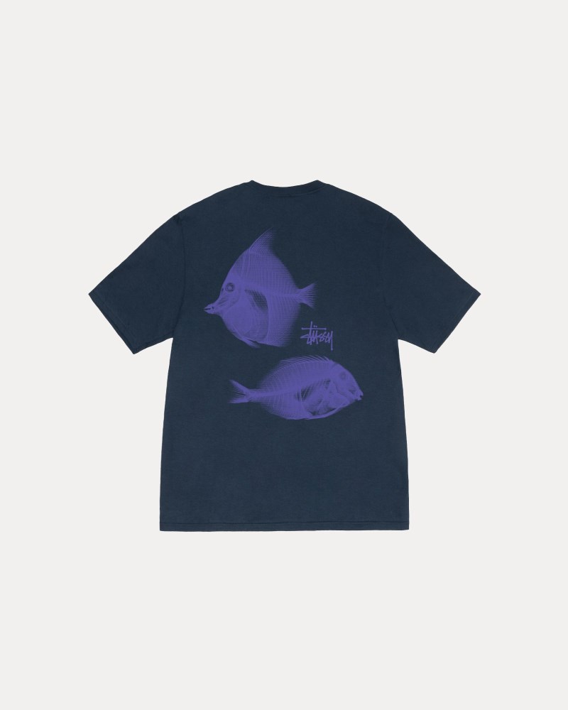Stussy T Shirts Mørkeblå - Stüssy X-Ray Fishin Tee Dame WL21-5851K6