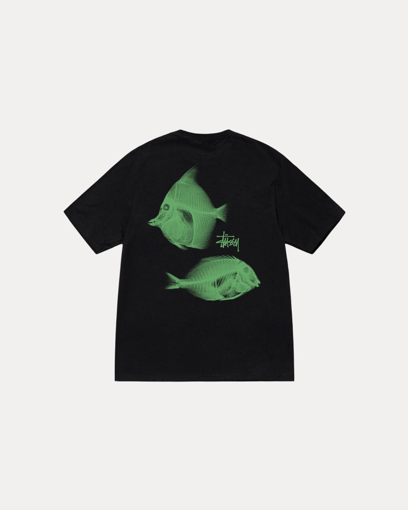 Stussy T Shirts Sort - Stüssy X-Ray Fishin Tee Herre TZ93-2553B4